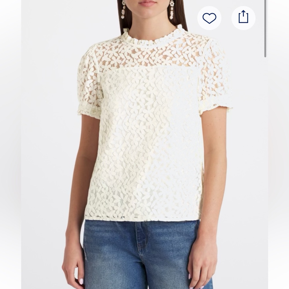 Cece Sportswear Ruffle Neck Short Puff Sleeve Blouse in White